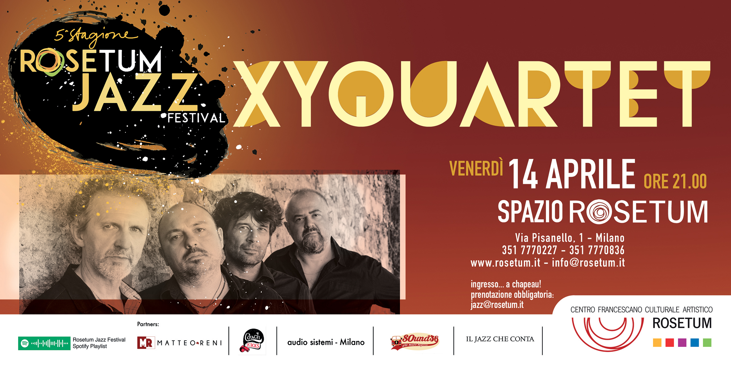 xyquartet 14 aprile ore 21. prenotazione obbligatoria scrivendo a jazz@rosetum.it